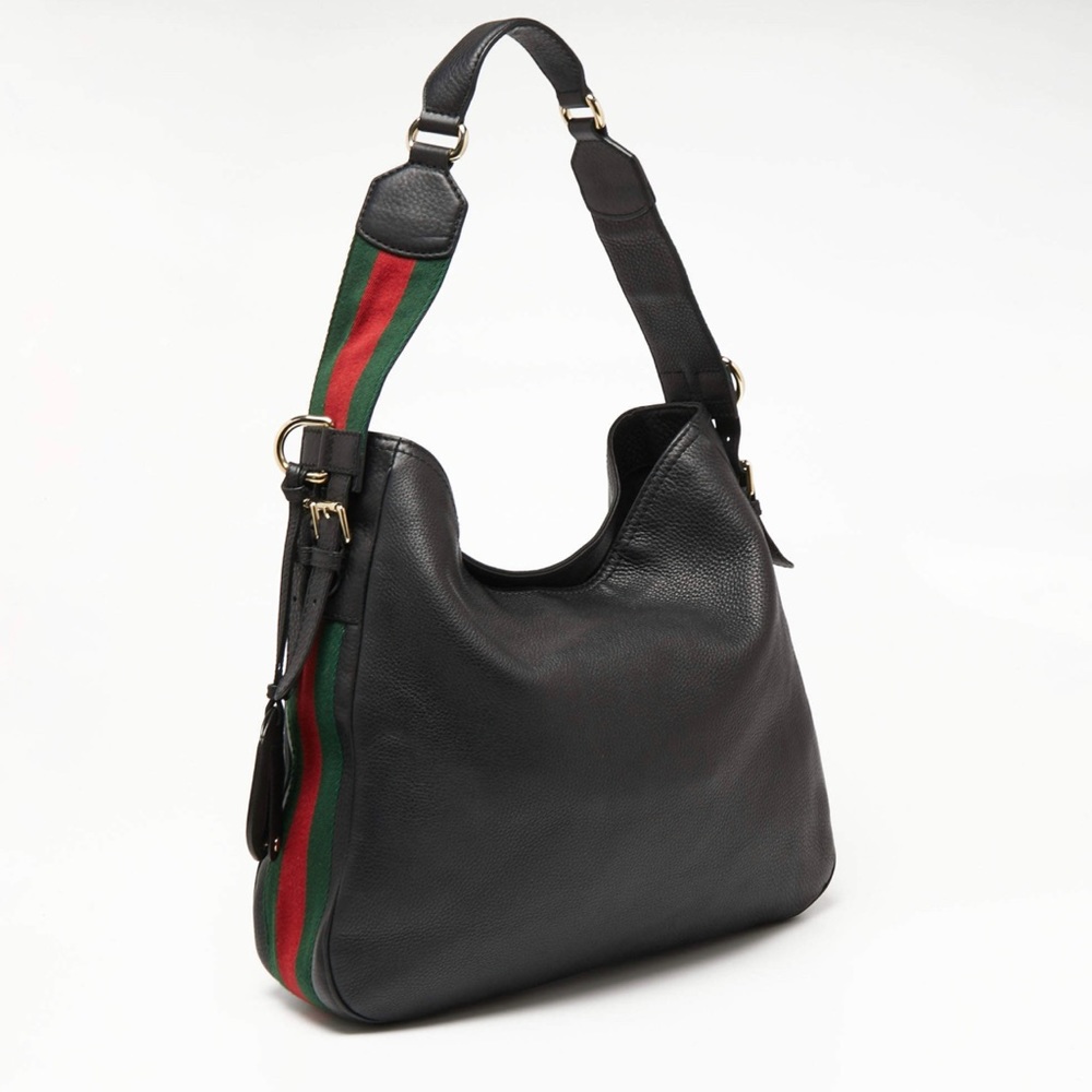 Gucci Black Leather Gucci Heritage Web Striped Hobo
